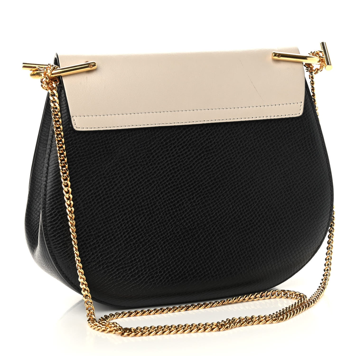 Chloe Grained Calfskin Lambskin Mini Bi-Color Drew Shoulder Bag Black Powder Beige 3 of 9