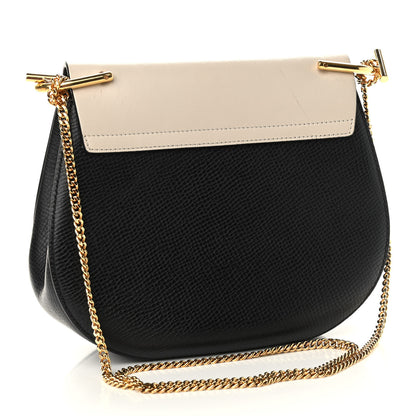 Chloe Grained Calfskin Lambskin Mini Bi-Color Drew Shoulder Bag Black Powder Beige 3 of 9