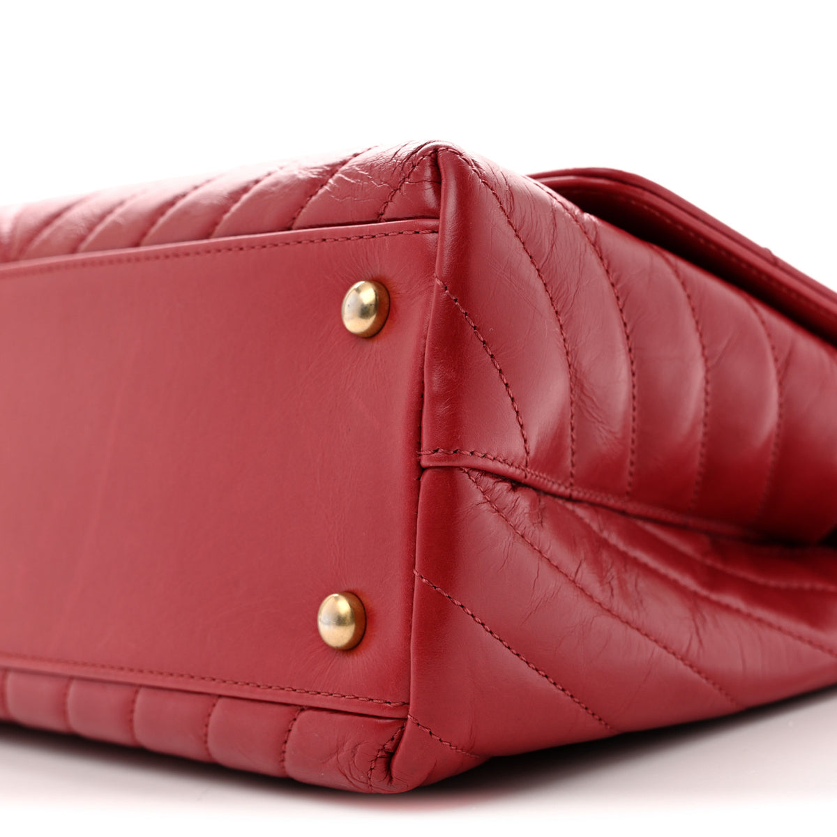 Chanel Aged Calfskin Chevron Quilted Small Coco Handle Flap Red 10 of 13