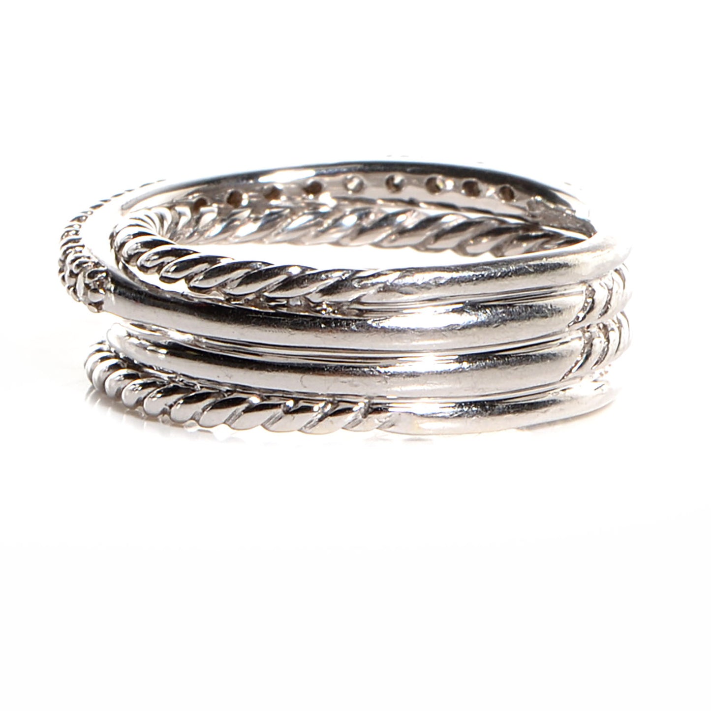 Sterling Silver Pave Diamond Crossover Cable Ring 6