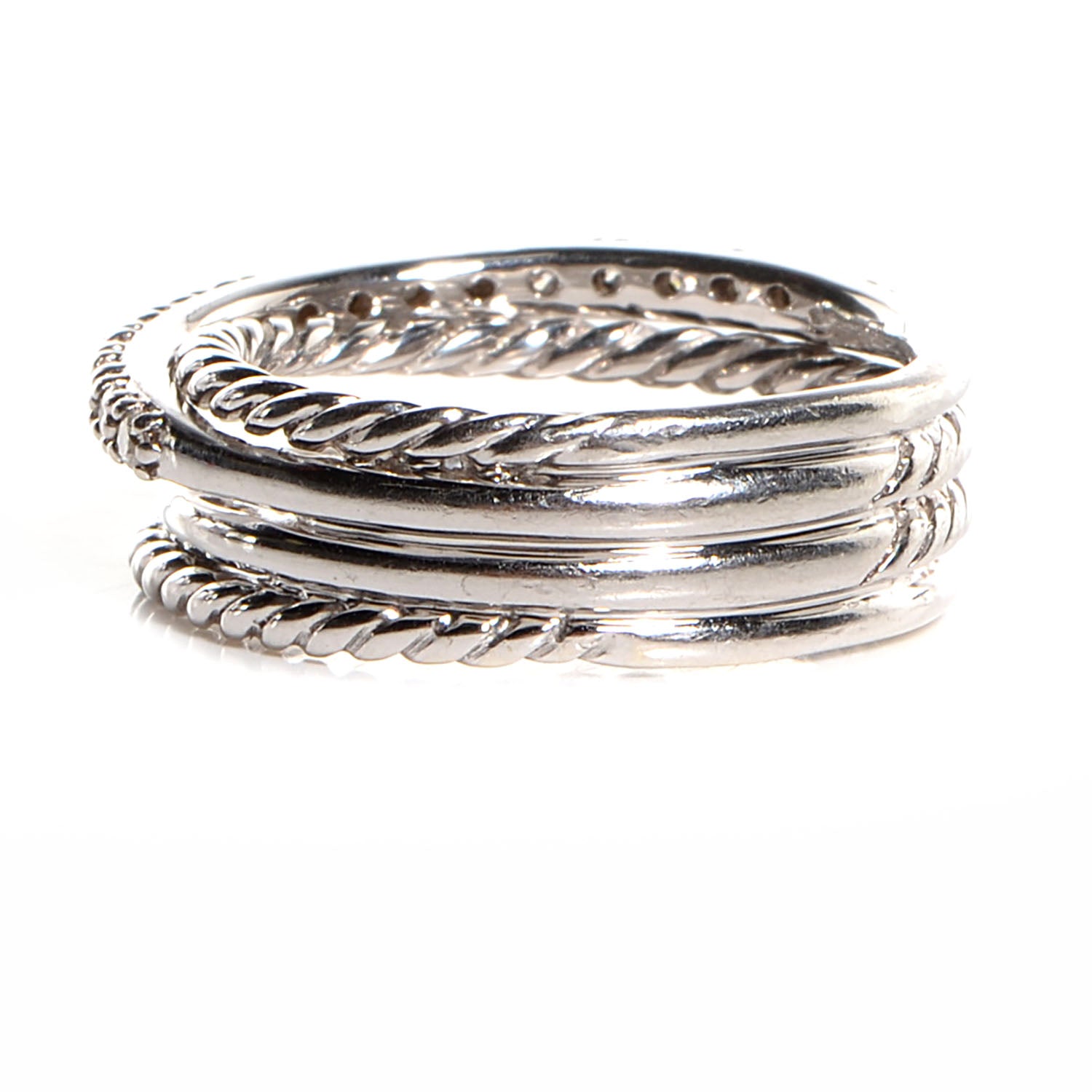David Yurman Sterling Silver Pave Diamond Crossover Cable Ring 6 4 of 7