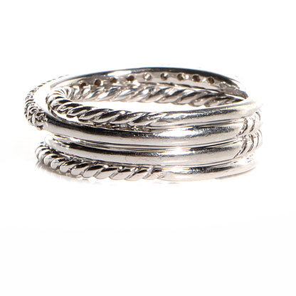 David Yurman Sterling Silver Pave Diamond Crossover Cable Ring 6 4 of 7