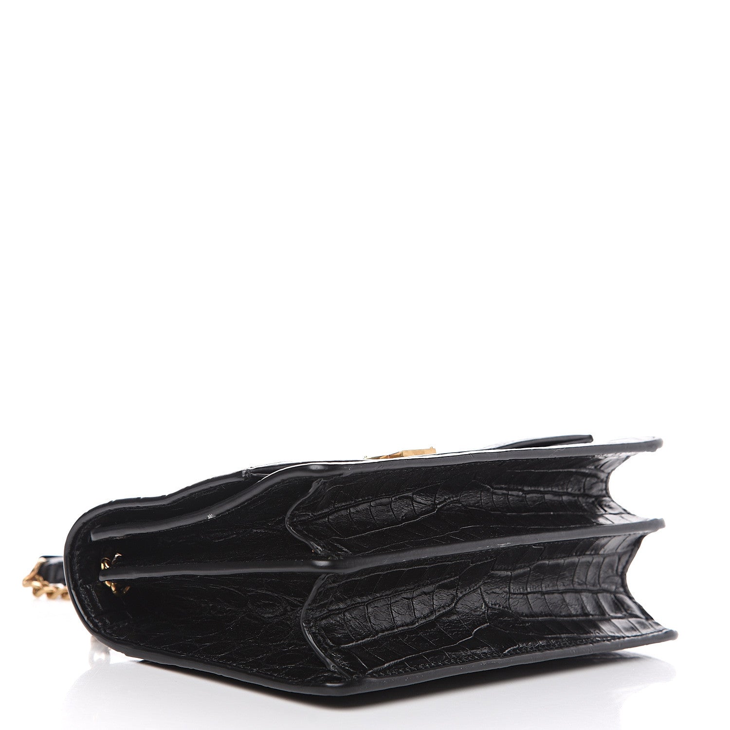 Saint Laurent Calfskin Crocodile Embossed Small Monogram Sunset Black 3 of 9