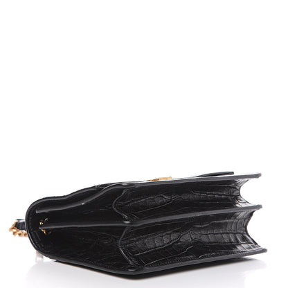 Saint Laurent Calfskin Crocodile Embossed Small Monogram Sunset Black 3 of 9