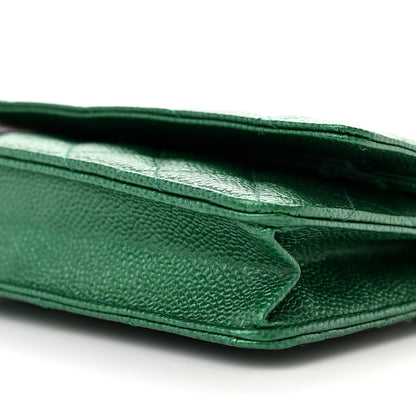 Chanel Metallic Caviar Quilted Wallet On Chain WOC Green 11 of 12
