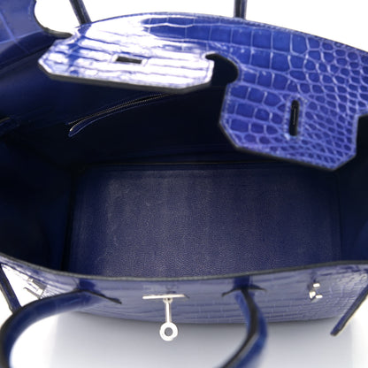 Hermes Shiny Porosus Crocodile Birkin 35 Bleu Electrique 5 of 9