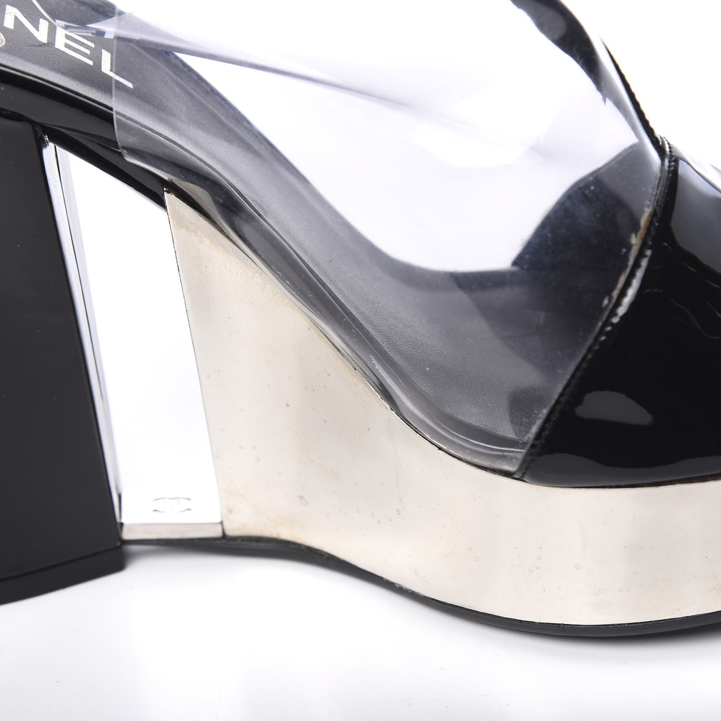 Patent PVC Peep Toe Wedge Sandals 40.5 Transparent Black