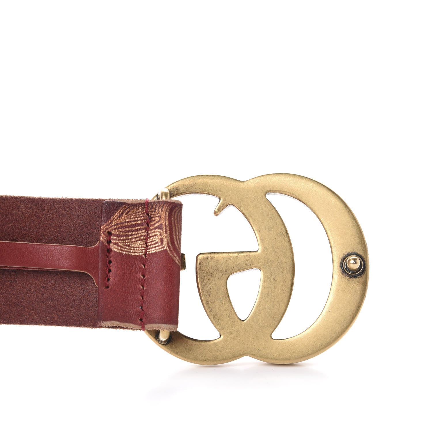 Gucci Faded Calfskin Leaf Print Double G 40mm Belt 95 38 Hibiscus Red Gold 3 of 7