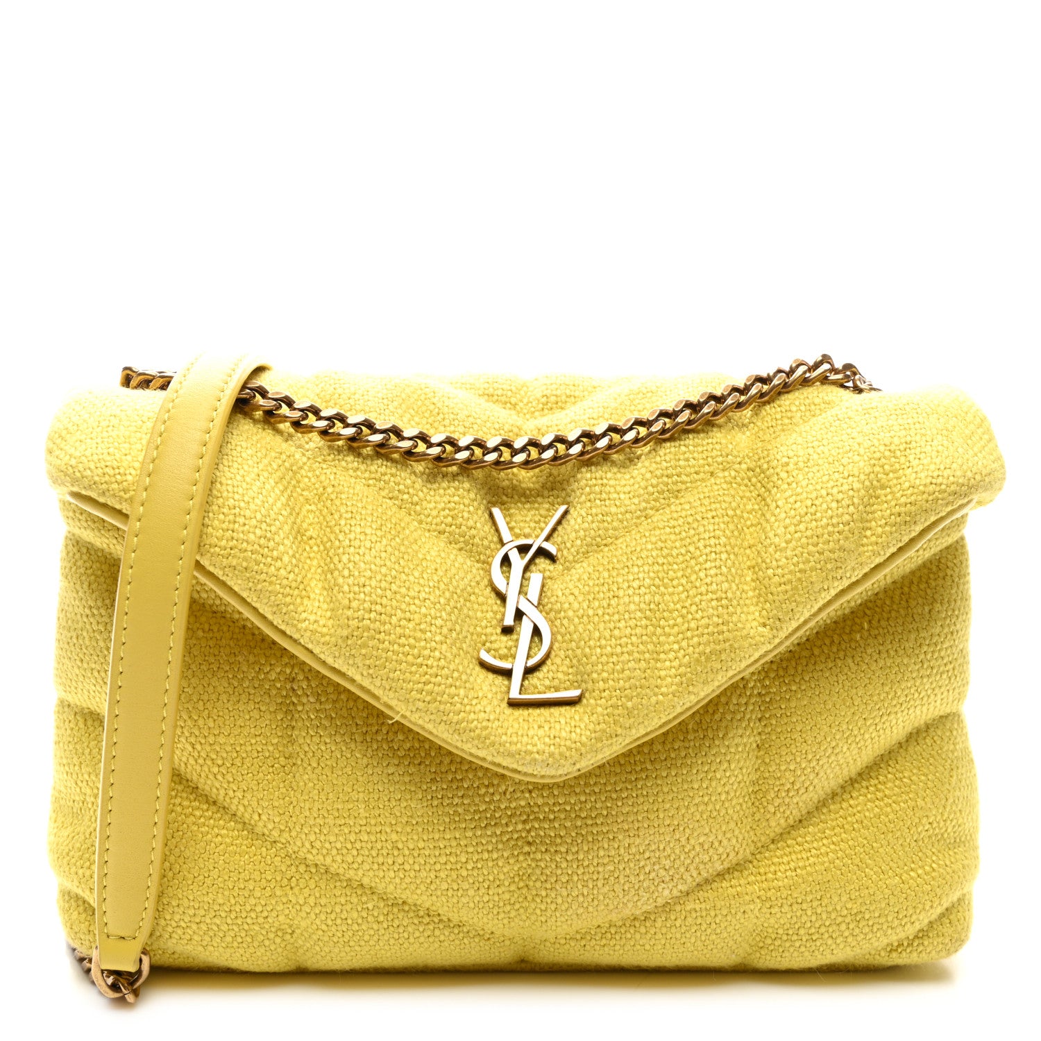 Saint Laurent Canvas Quilted Toy Loulou Puffer Monogram Chain Satchel Jaune Citron 1 of 10