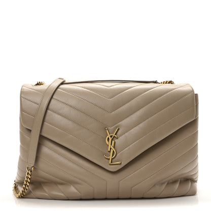 Saint Laurent Calfskin Matelasse Large Loulou Monogram Chain Satchel Dark Beige 1 of 10