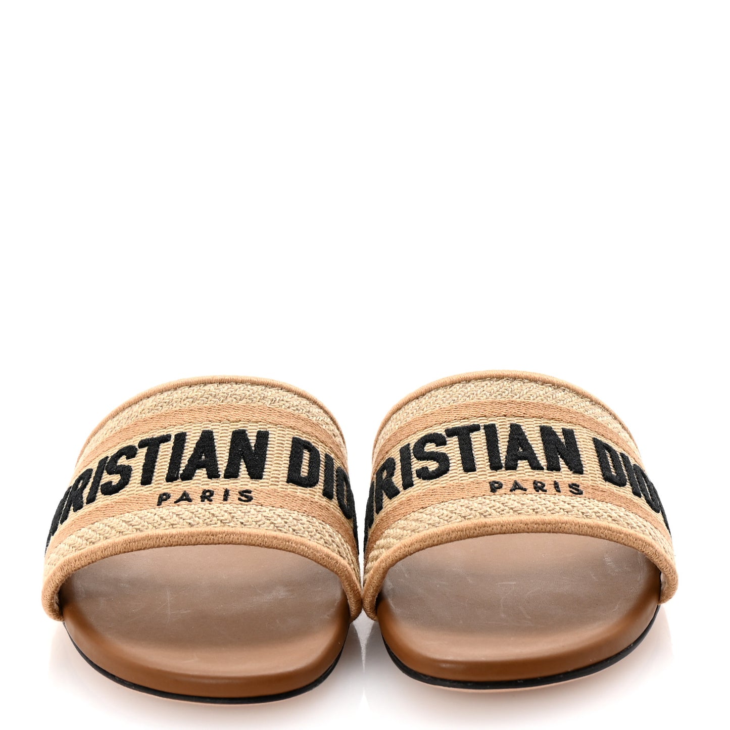 Canvas Embroidered Dway Flat Slide Sandals 35.5 Beige Brown