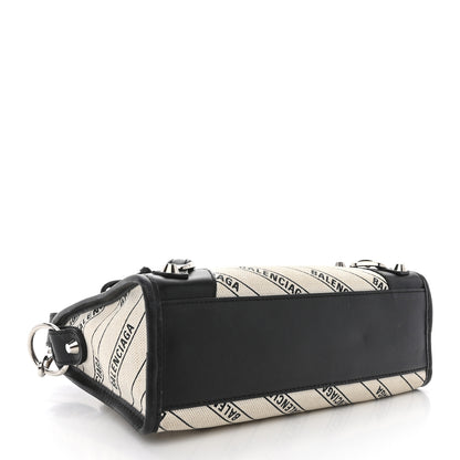 Balenciaga Canvas Satin Calfskin Diagonal Allover Logo Print Classic Silver Hardware Mini City Natural Black 4 of 14