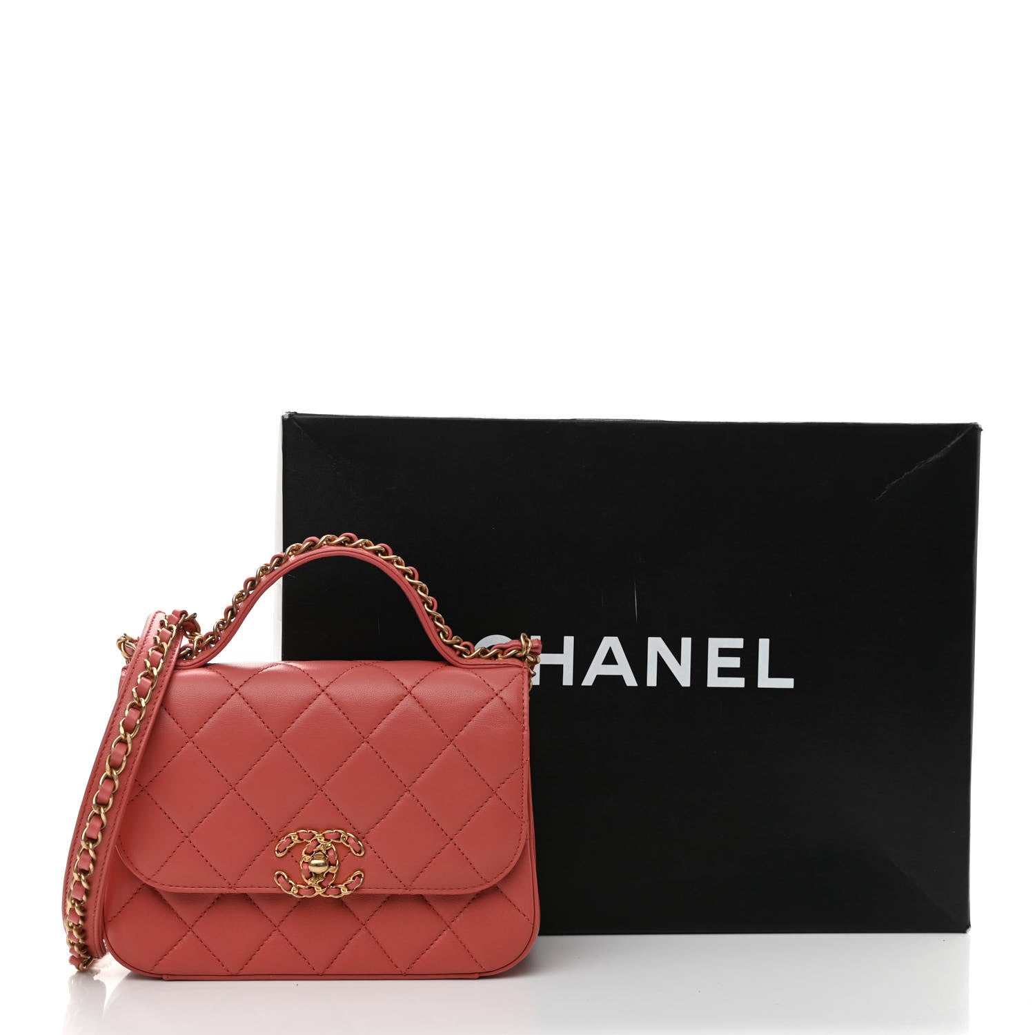 Chanel Lambskin Quilted Small Chain Infinity Top Handle Flap Dark Red 11 of 11