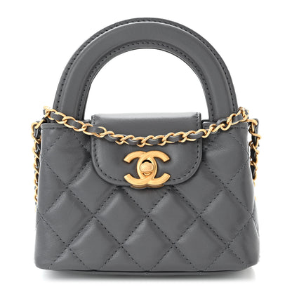 Chanel Shiny Aged Calfskin Quilted Mini Nano Kelly Shopper Grey 1 of 11