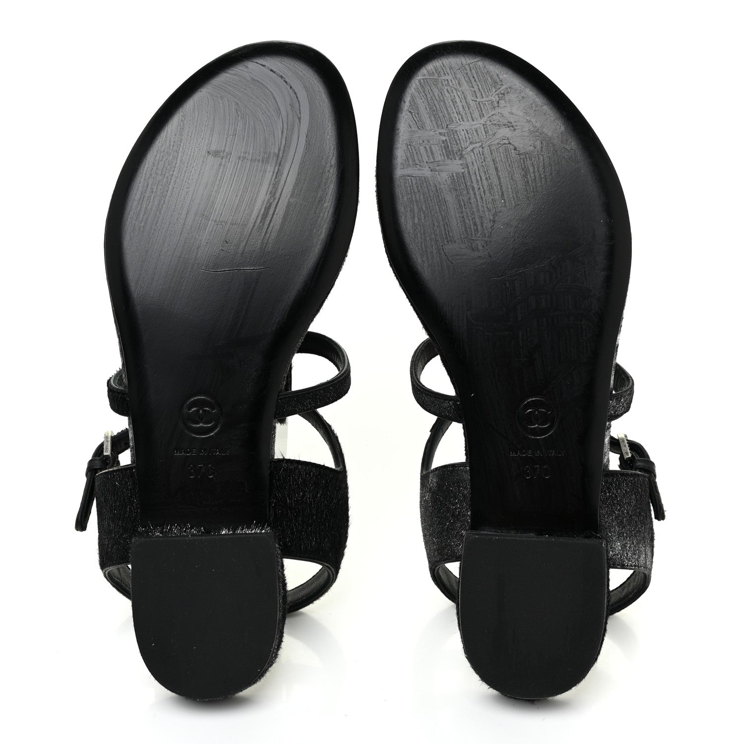 Chanel Metallic Calfskin Pony Hair CC Sandals 37 Black 6 of 9