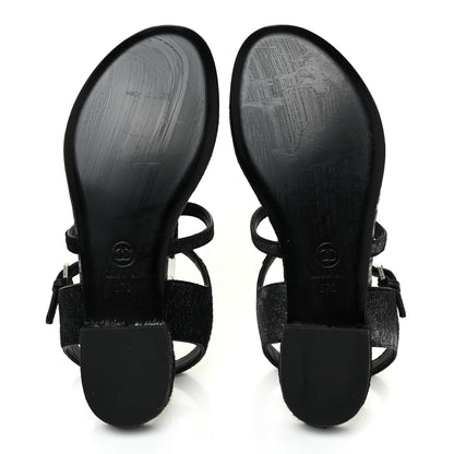 Chanel Metallic Calfskin Pony Hair CC Sandals 37 Black 6 of 9