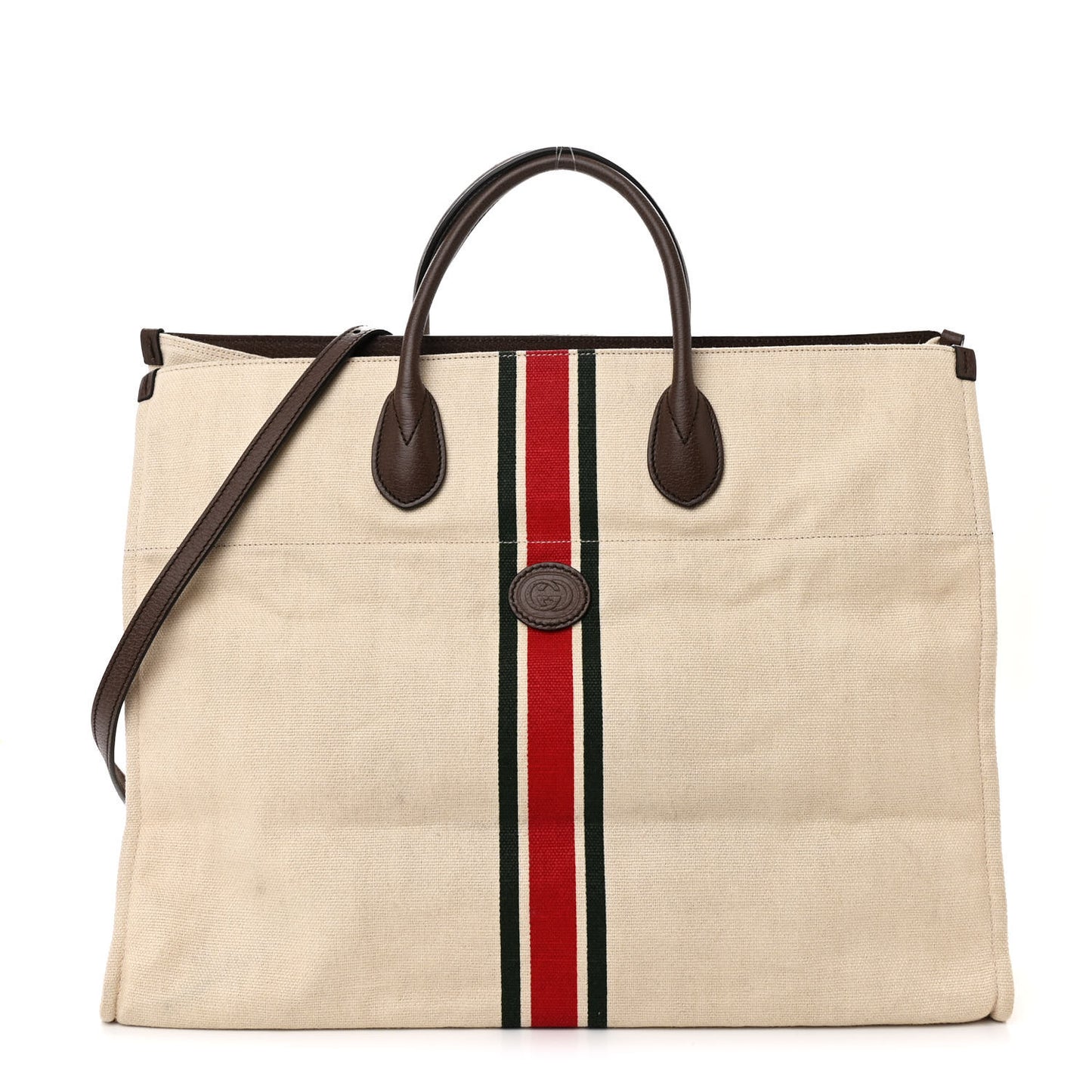 Linen Heavy Canvas Textured Dollar Calfskin Web Large Retro Interlocking G Foldable Tote Light Beige New Acero
