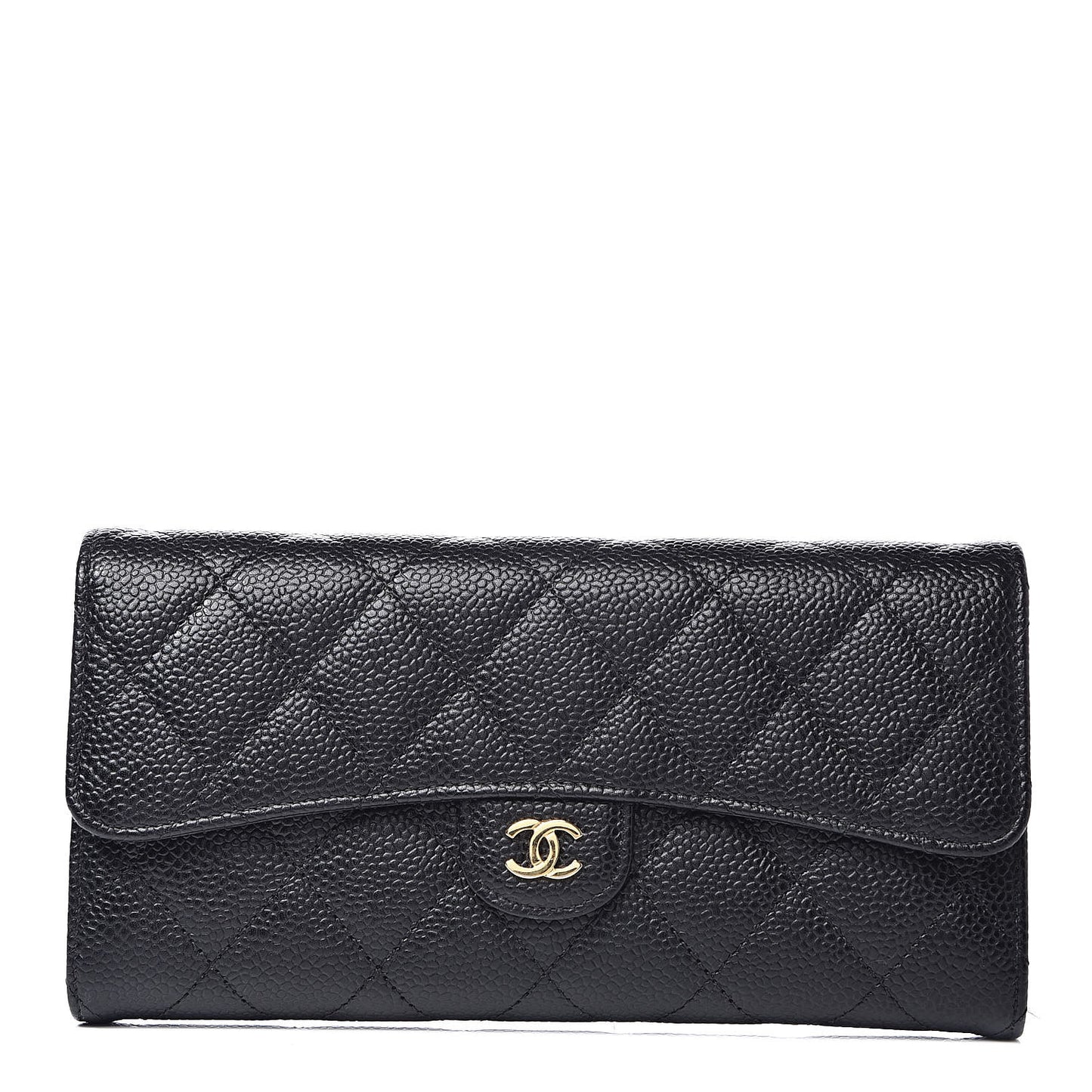 Caviar Quilted Large Flap Gusset Wallet Black