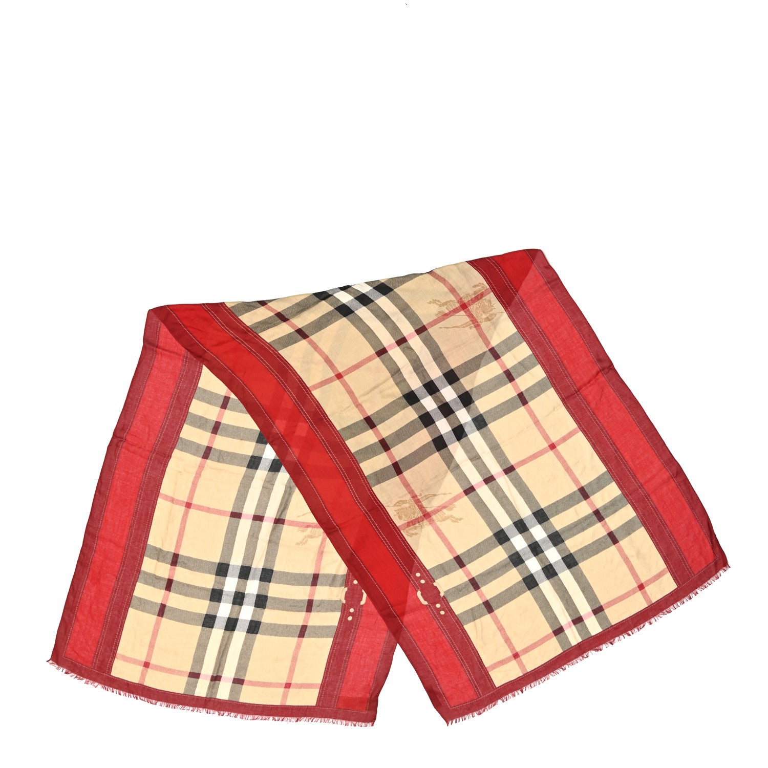 Burberry Modal Cashmere Haymarket Check Color Border Scarf Red 2 of 5