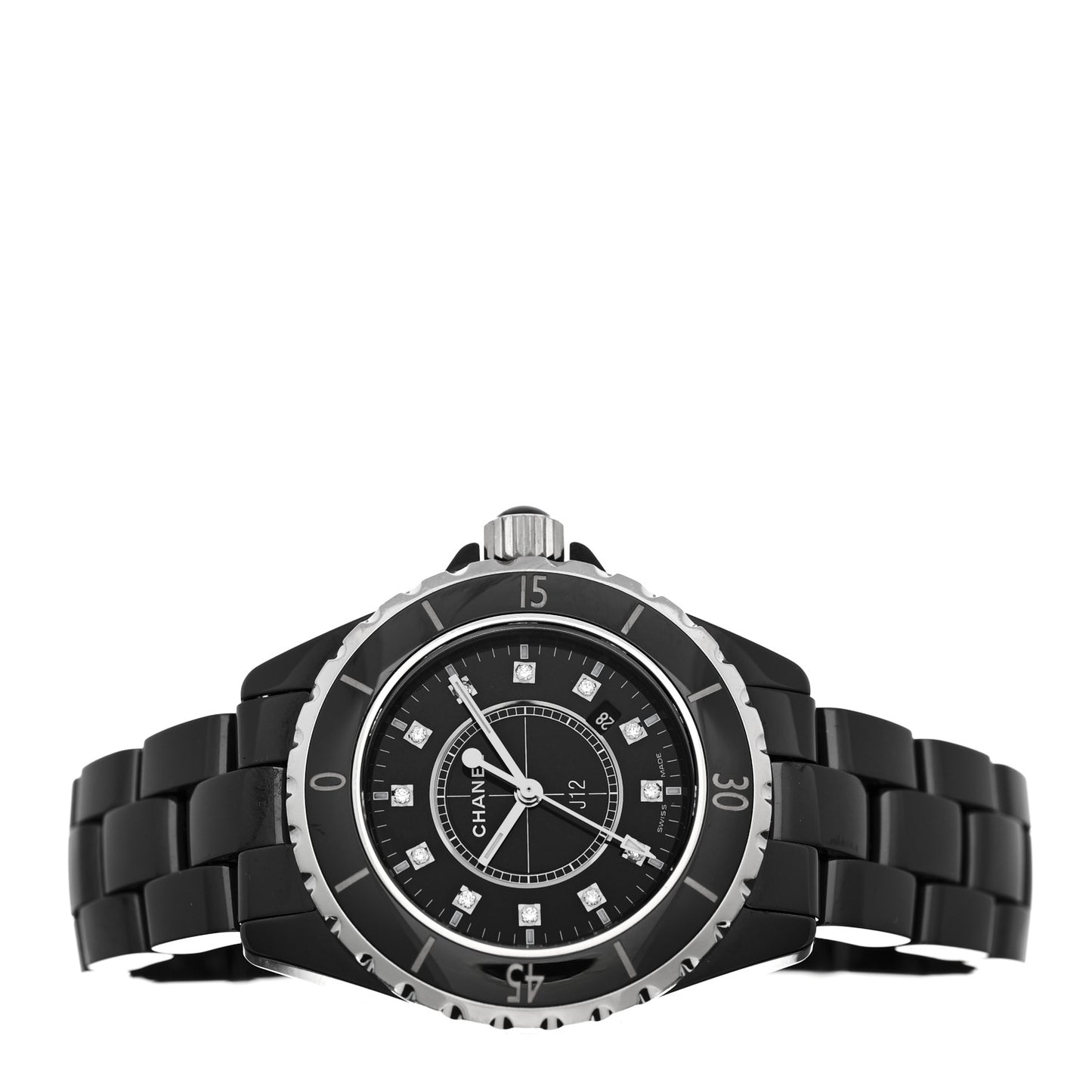 Stainless Steel Ceramic Diamond 33mm J12 Quartz Watch Black