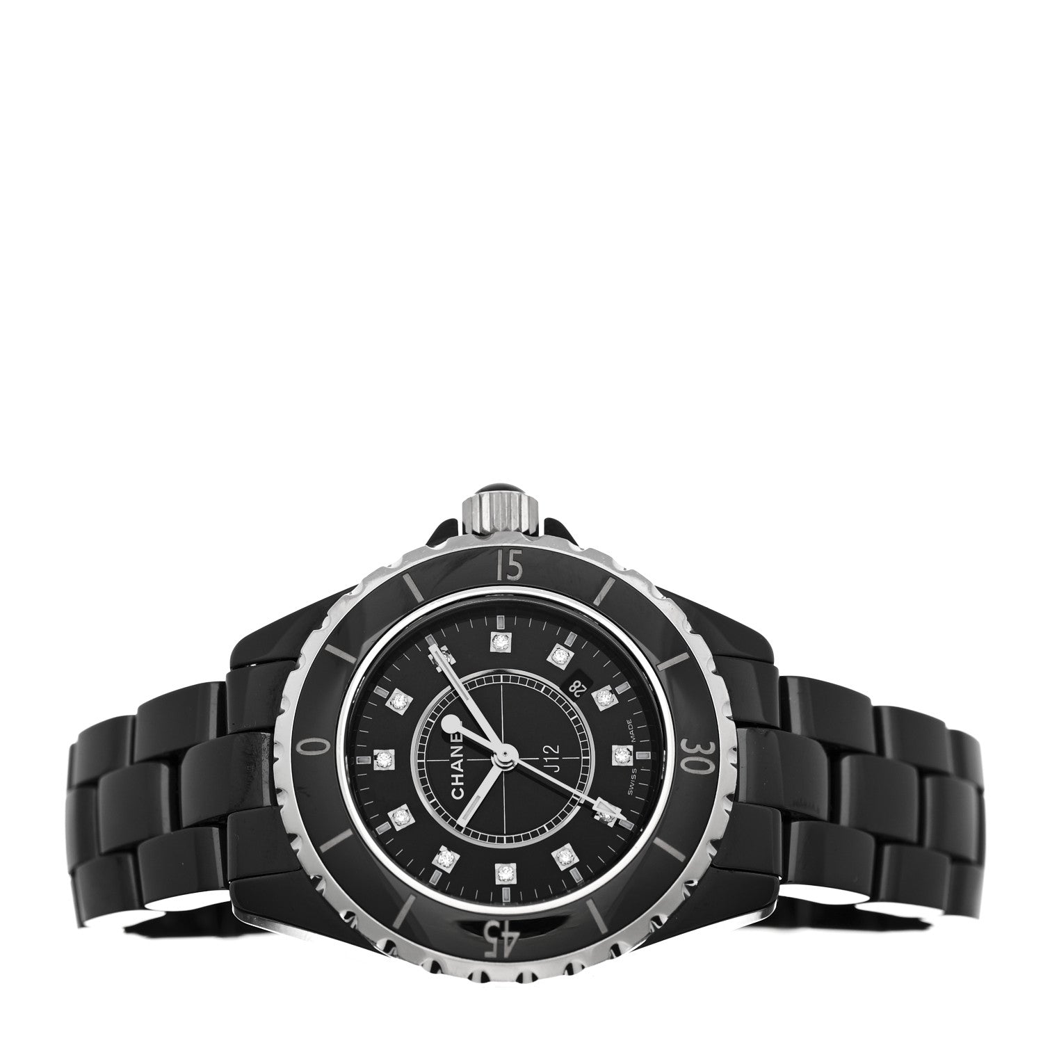 Chanel Stainless Steel Ceramic Diamond 33mm J12 Quartz Watch Black 2 of 4