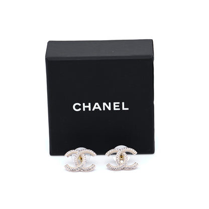 Chanel Crystal CC Earrings Gold 6 of 6