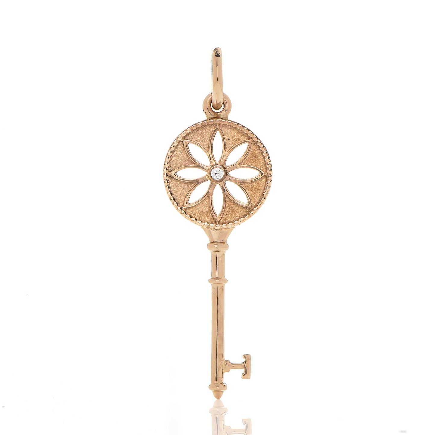 18K Rose Gold Diamond Small Daisy Key Pendant
