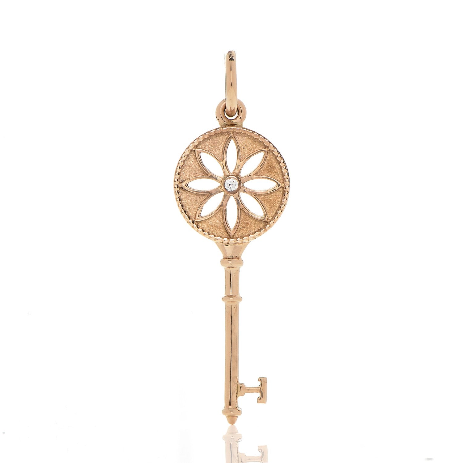 Tiffany 18K Rose Gold Diamond Small Daisy Key Pendant 1 of 3
