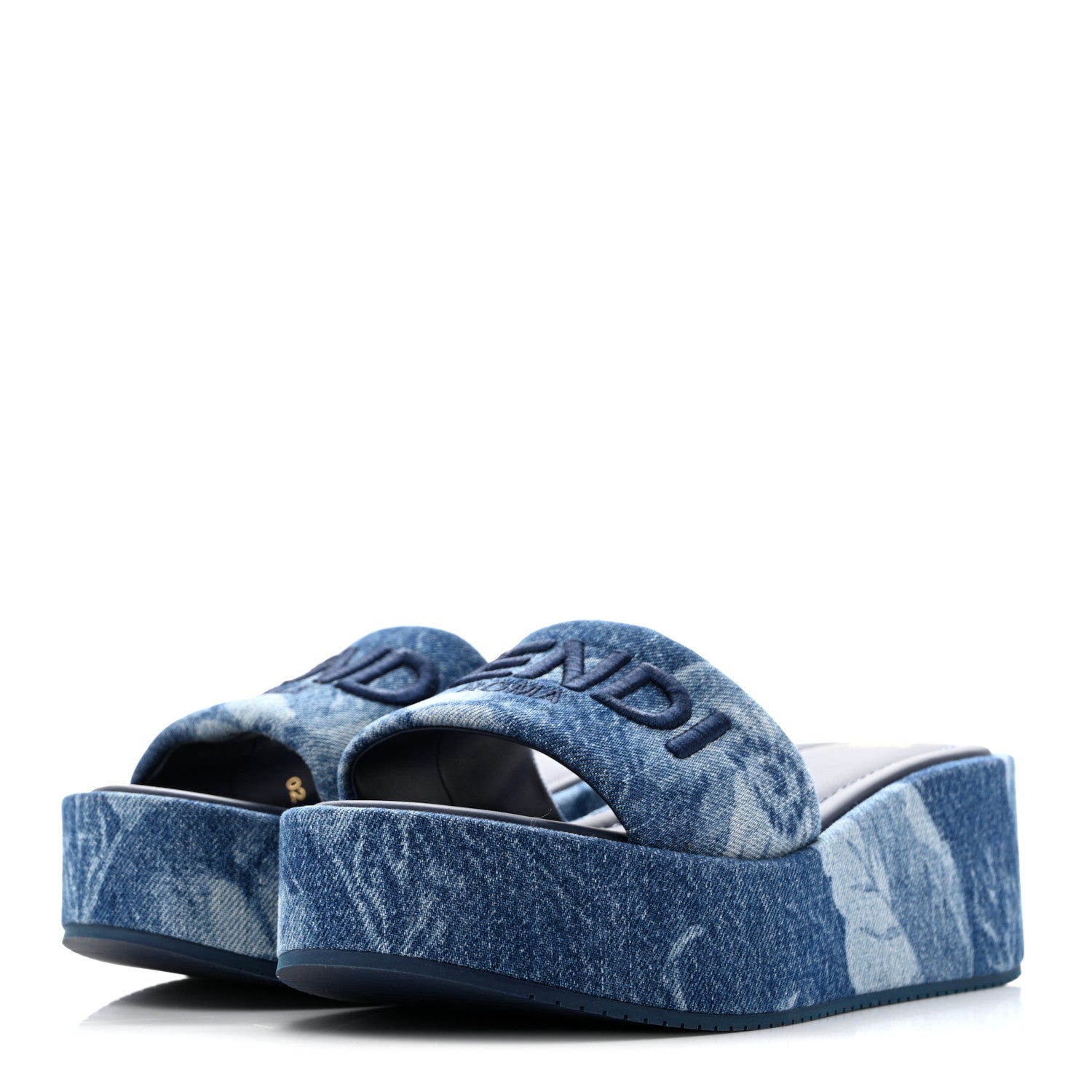 Fendi Denim Sea Garden Logo Sunshine Flatform Slide Sandals 36 Blue Medium Dark Blue 4 of 9