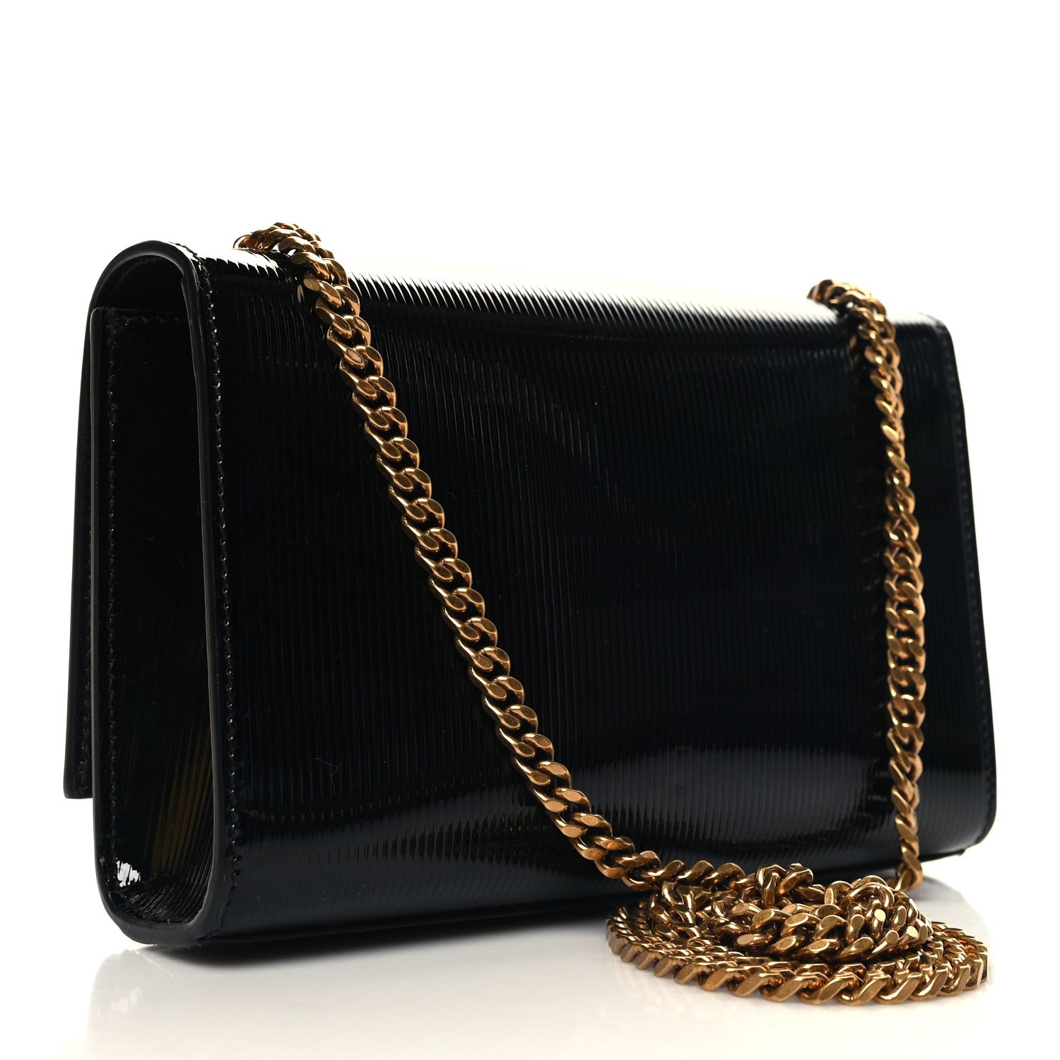 Saint Laurent Patent Linear Embossed Small Classic Monogram Kate Tassel Satchel Black 2 of 9