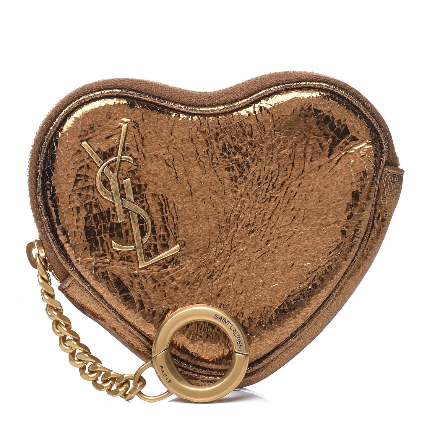 Metallic Calfskin Monogram Heart Key Pouch Gold