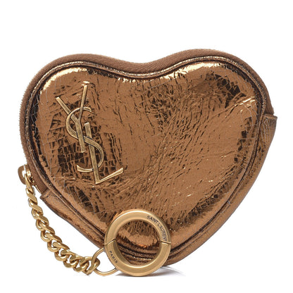 Saint Laurent Metallic Calfskin Monogram Heart Key Pouch Gold 1 of 8