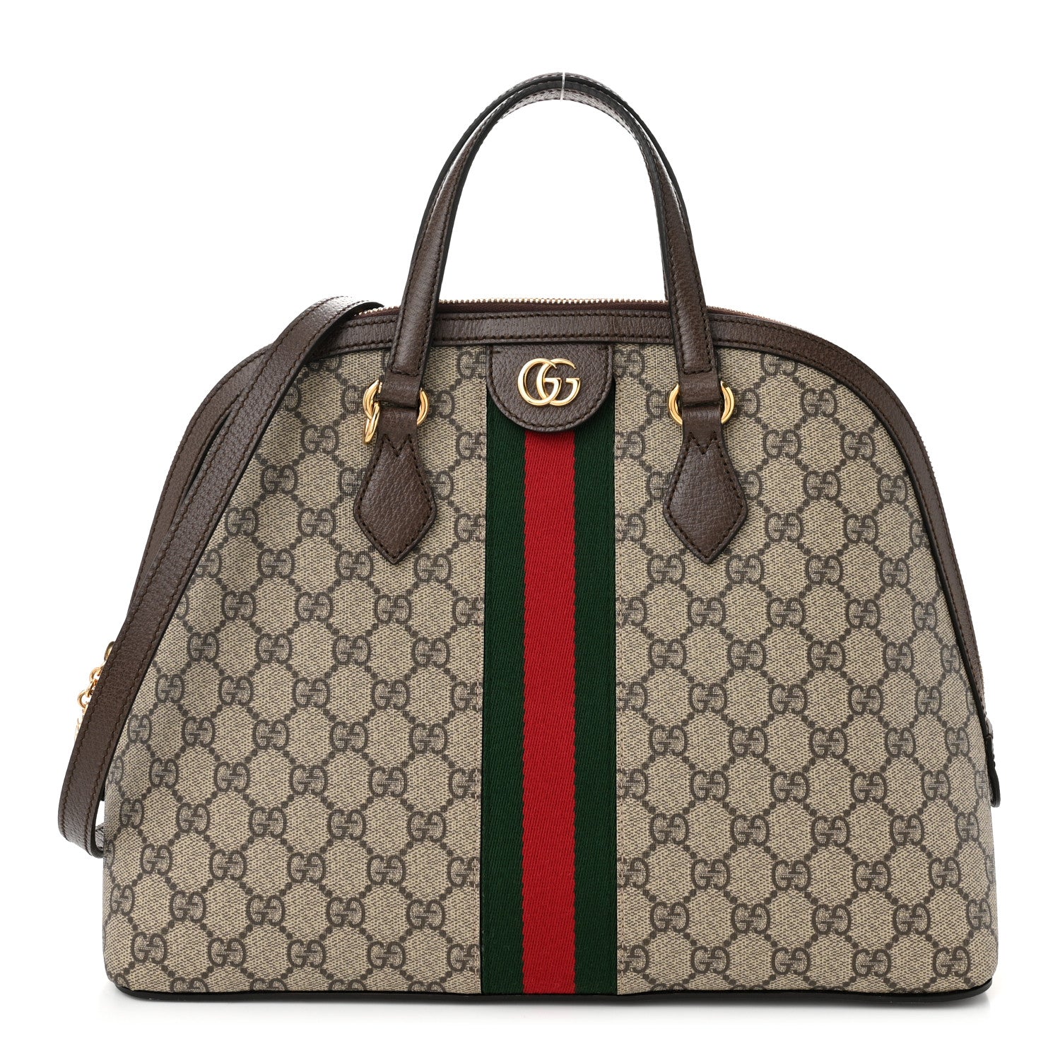 Gucci GG Supreme Monogram Web Medium Ophidia Top Handle Dome Bag Brown 1 of 10
