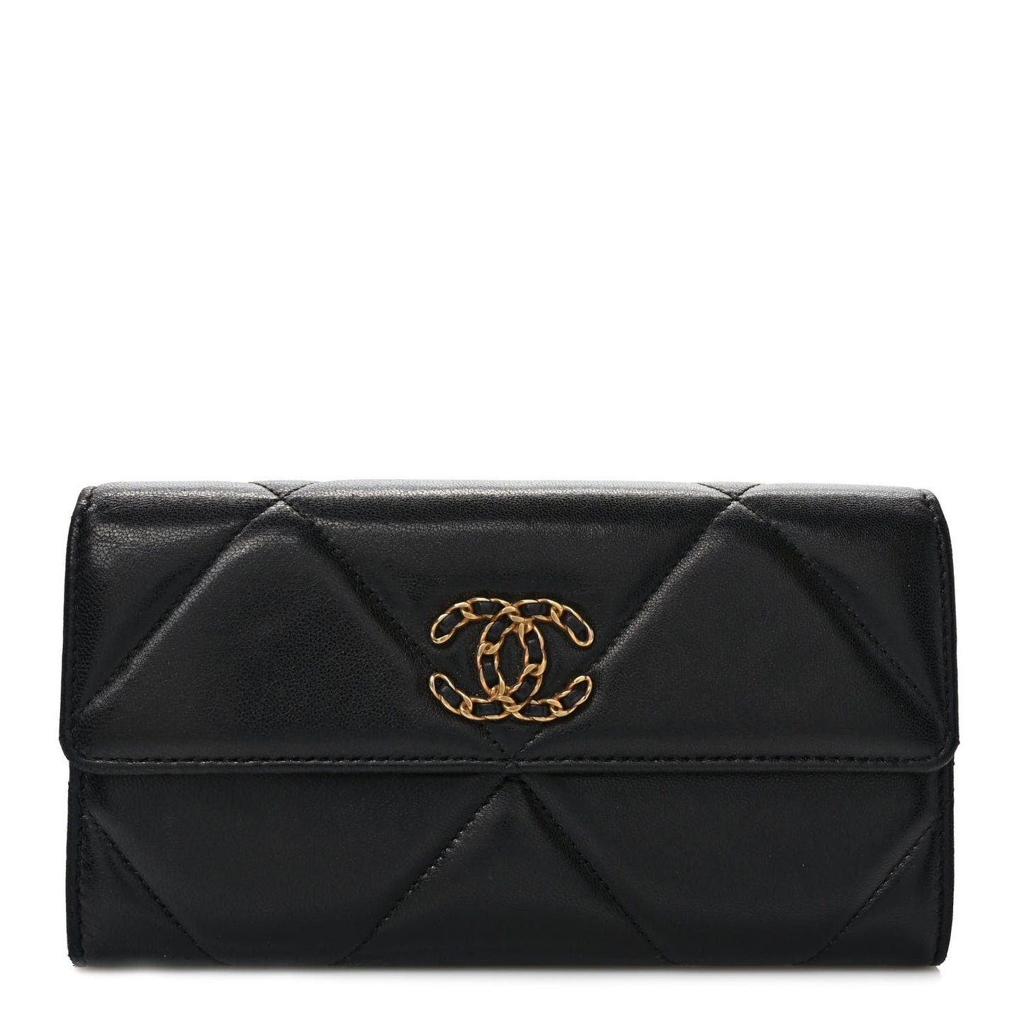 Lambskin Quilted Chanel 19 Flap Wallet Black