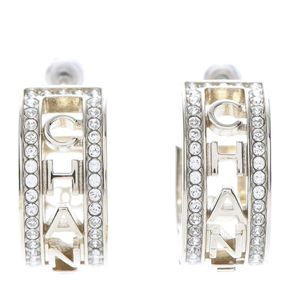 Chanel Metal Crystal Bow-tiful CC Hoop Earrings Gold 1 of 6