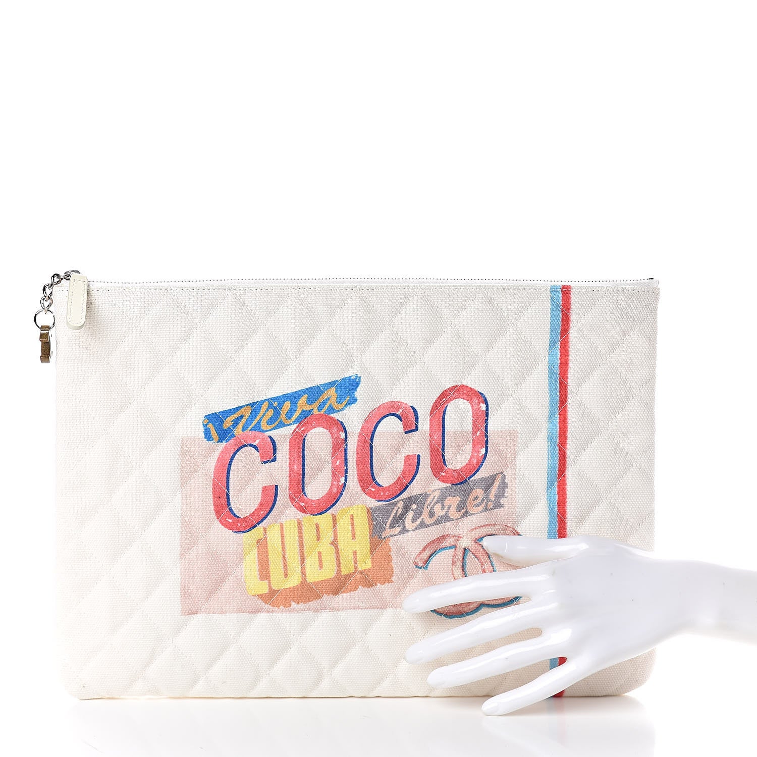 Chanel Canvas Large Coco Cuba Cosmetic Case Yellow Turquoise 2 of 9