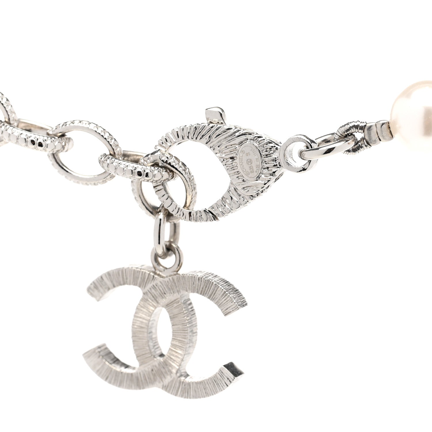 Chanel Pearl Crystal CC Choker Necklace Silver 5 of 6