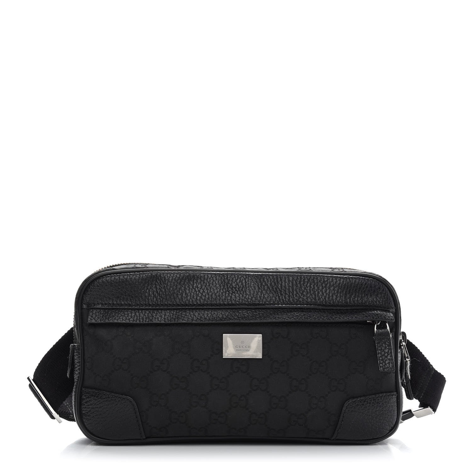 Gucci Pebbled Calfskin Nylon Monogram Belt Bag Black 1 of 10
