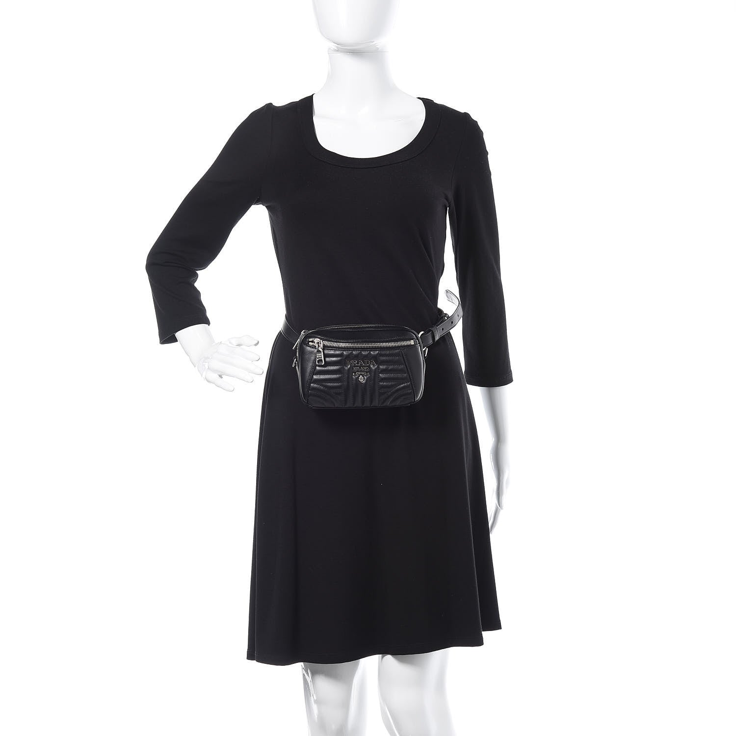 Prada Soft Calfskin Impunture Diagramme Belt Bag Black 2 of 9