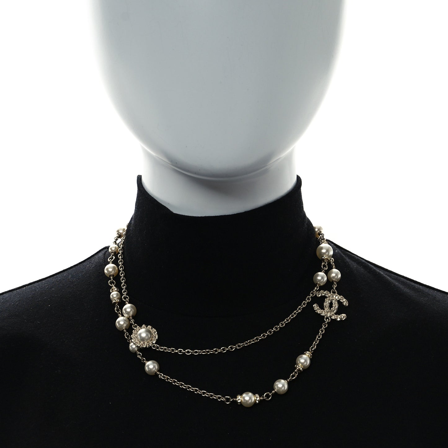 Pearl Crystal CC Lace Camellia Short Necklace Gold