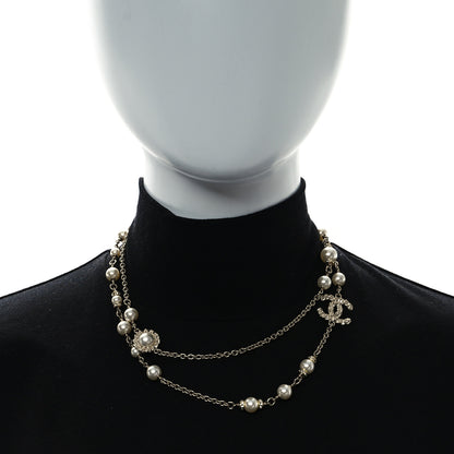 Chanel Pearl Crystal CC Lace Camellia Short Necklace Gold 2 of 5