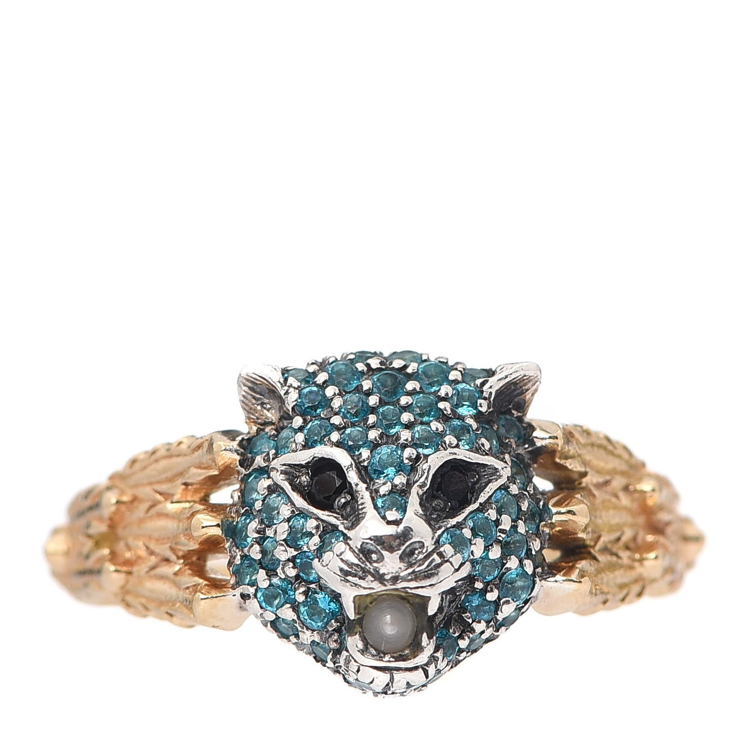 18K Yellow Gold Sterling Silver Topaz Spinel Pearl Le Marche Des Merveilles Feline Ring 54 6.75