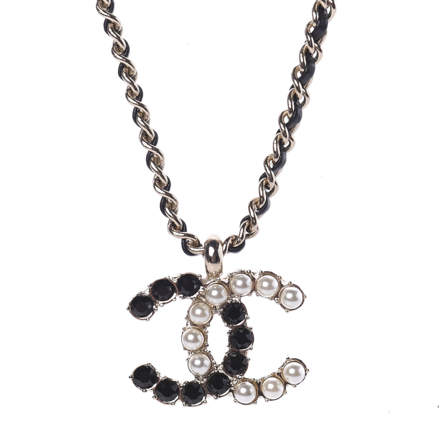 Chanel Lambskin Resin Pearl Dazzling Domino Short Necklace Gold Black 4 of 6