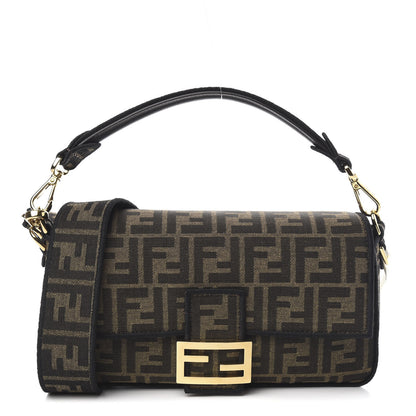 Fendi Fabric Jacquard FF 1974 Medium Baguette Tobacco Moro Black 1 of 11