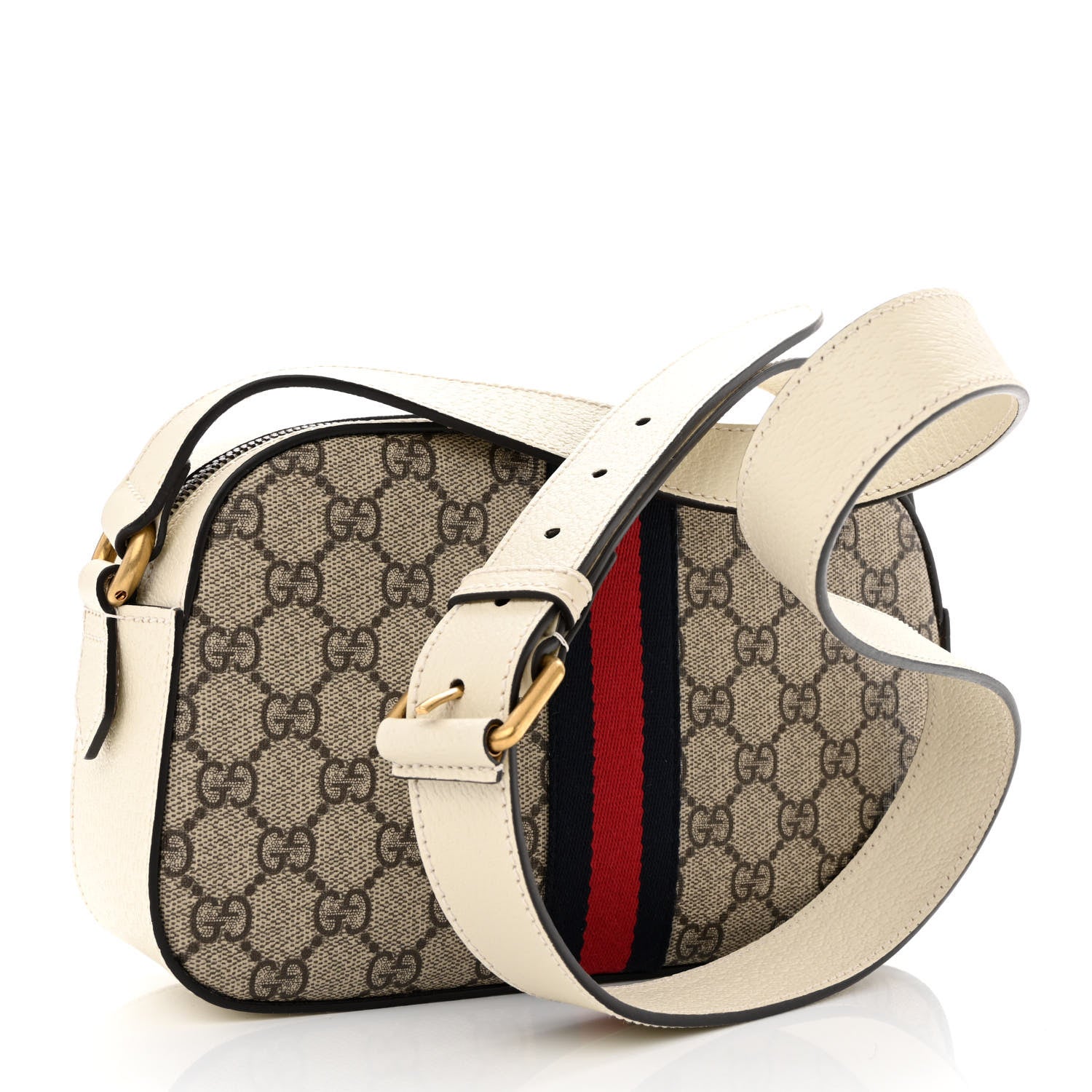 Gucci GG Supreme Monogram Textured Calfskin Web Small Ophidia Camera Bag Beige Ebony Mystic White 3 of 11