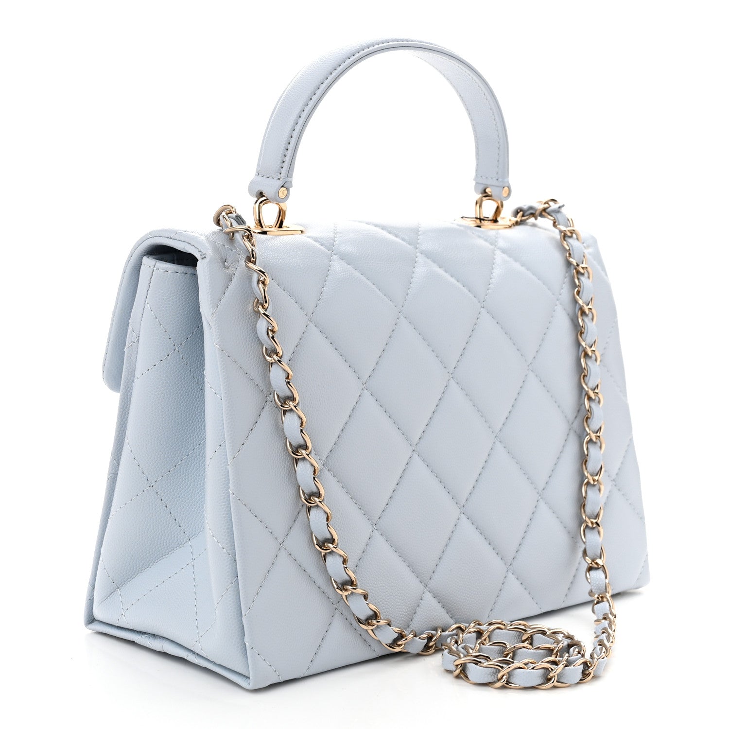Chanel Caviar Quilted Retro Twist Top Handle Flap Light Grey