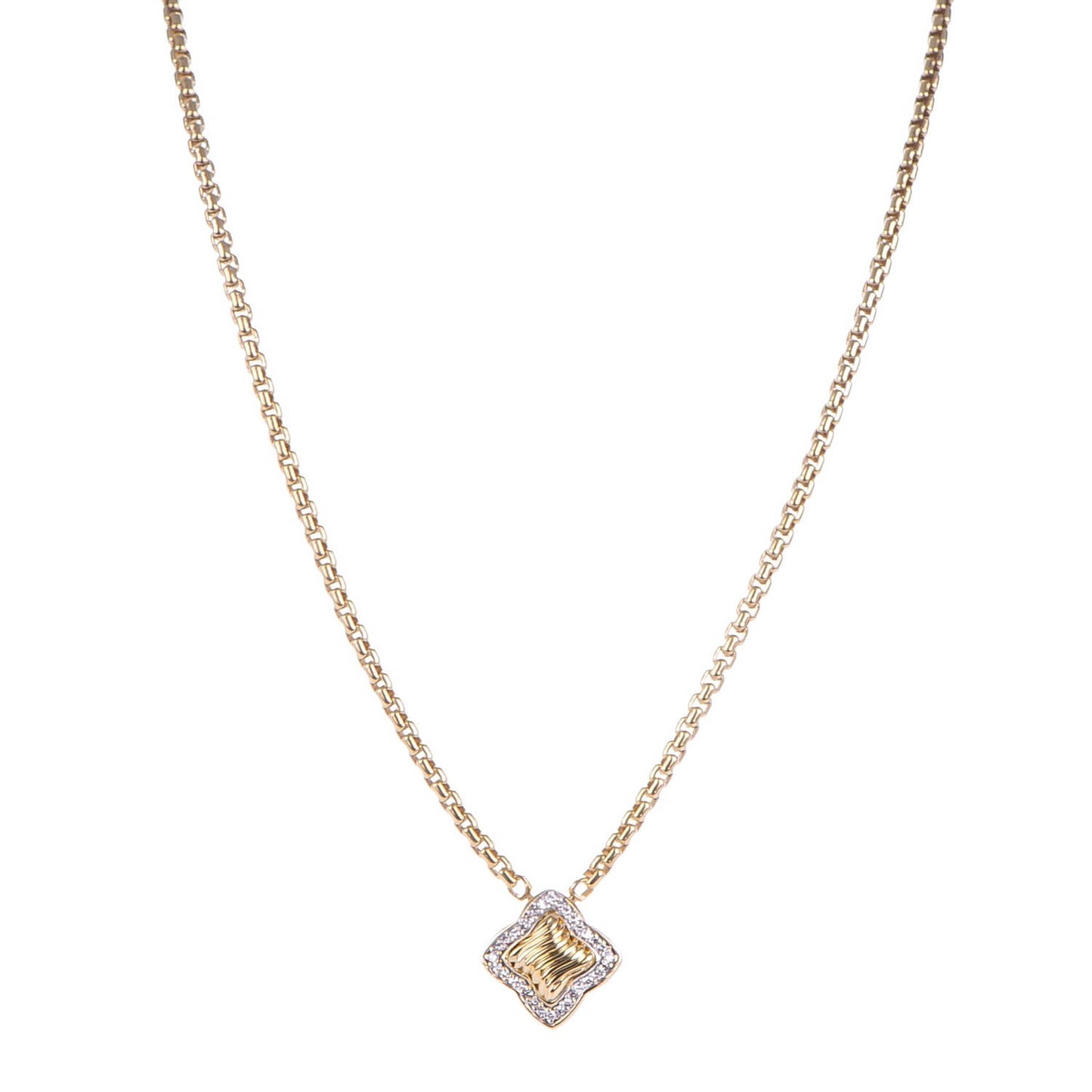 18K Yellow Gold Pave Diamond Quatrefoil Necklace