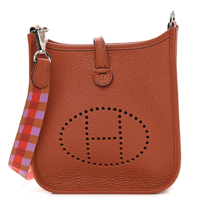 Hermes Taurillon Clemence Maxi Quadrille Evelyne TPM Cuivre Capucine Parme Rouge Duchess 1 of 10