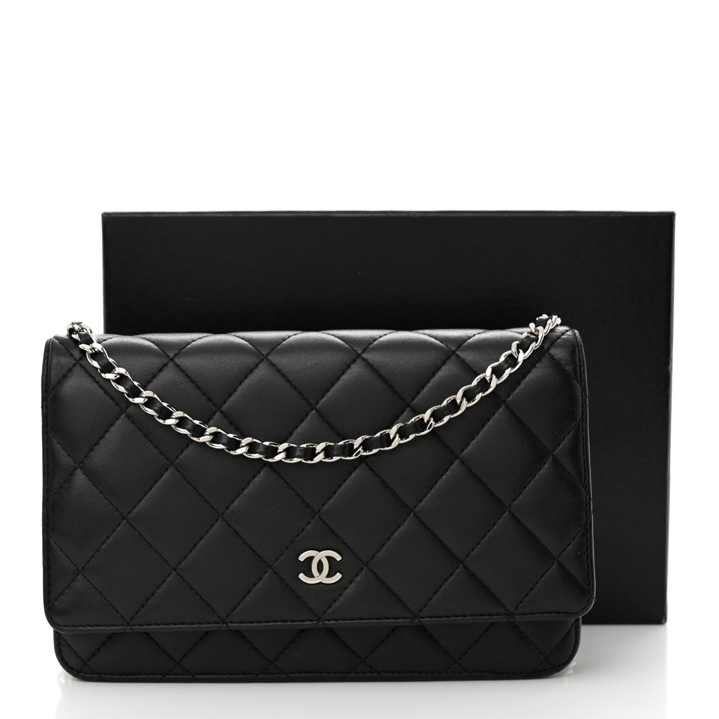 Lambskin Quilted Wallet On Chain WOC Black