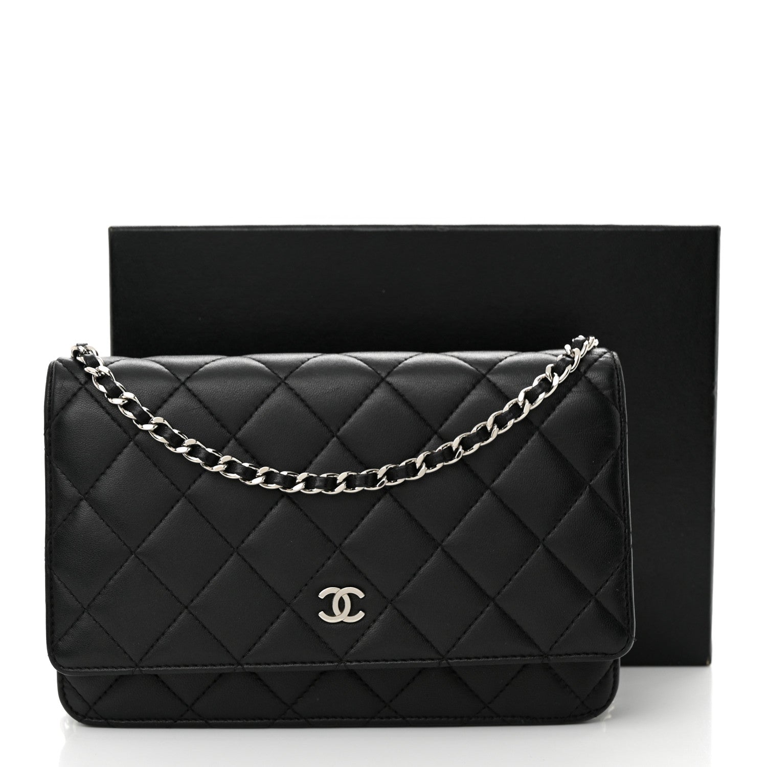 Chanel Lambskin Quilted Wallet On Chain WOC Black 13 of 13